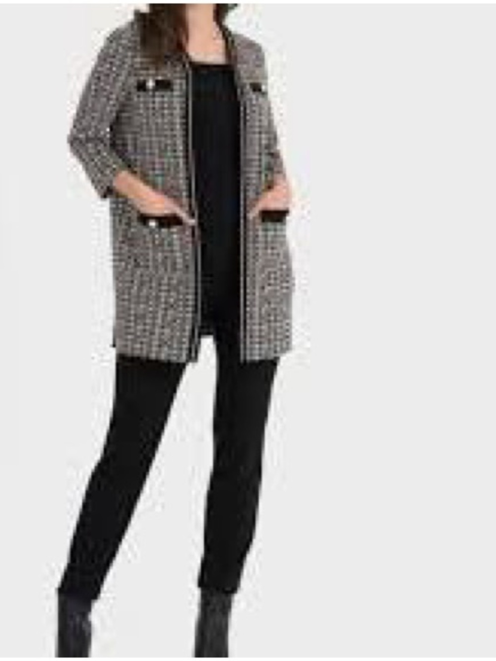 Joseph Ribkoff Black and White Houndstooth Long Jacket